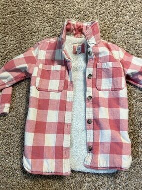 Gap Kids Pink Plaid Sherpa-Lined Button-Up Shirt Jacket